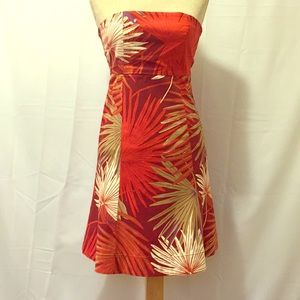 Gap Red Palm Leaf Strapless Dress